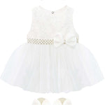 Baby girls lace tulle skirt dress with pearl belt attached and matching shoes & headband; perfect for christmas gift ideas