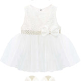 Baby girls lace tulle skirt dress with pearl belt attached and matching shoes & headband; perfect for christmas gift ideas