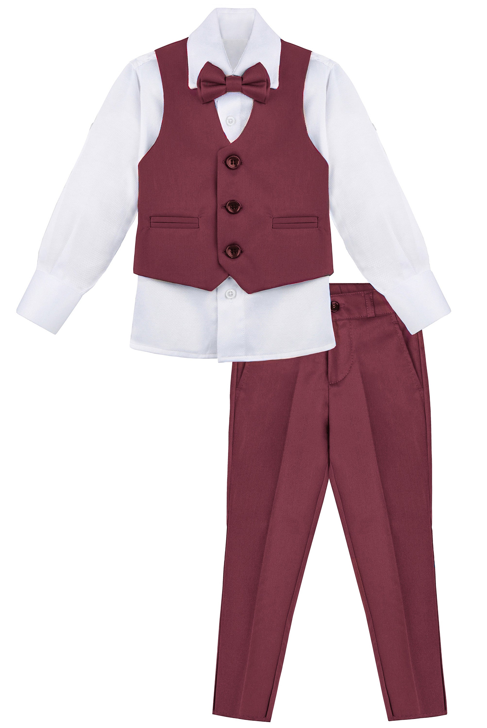 Boys Formal 4 Piece Dress Shirt Pants and Tie and Vest Suit Set LILAX