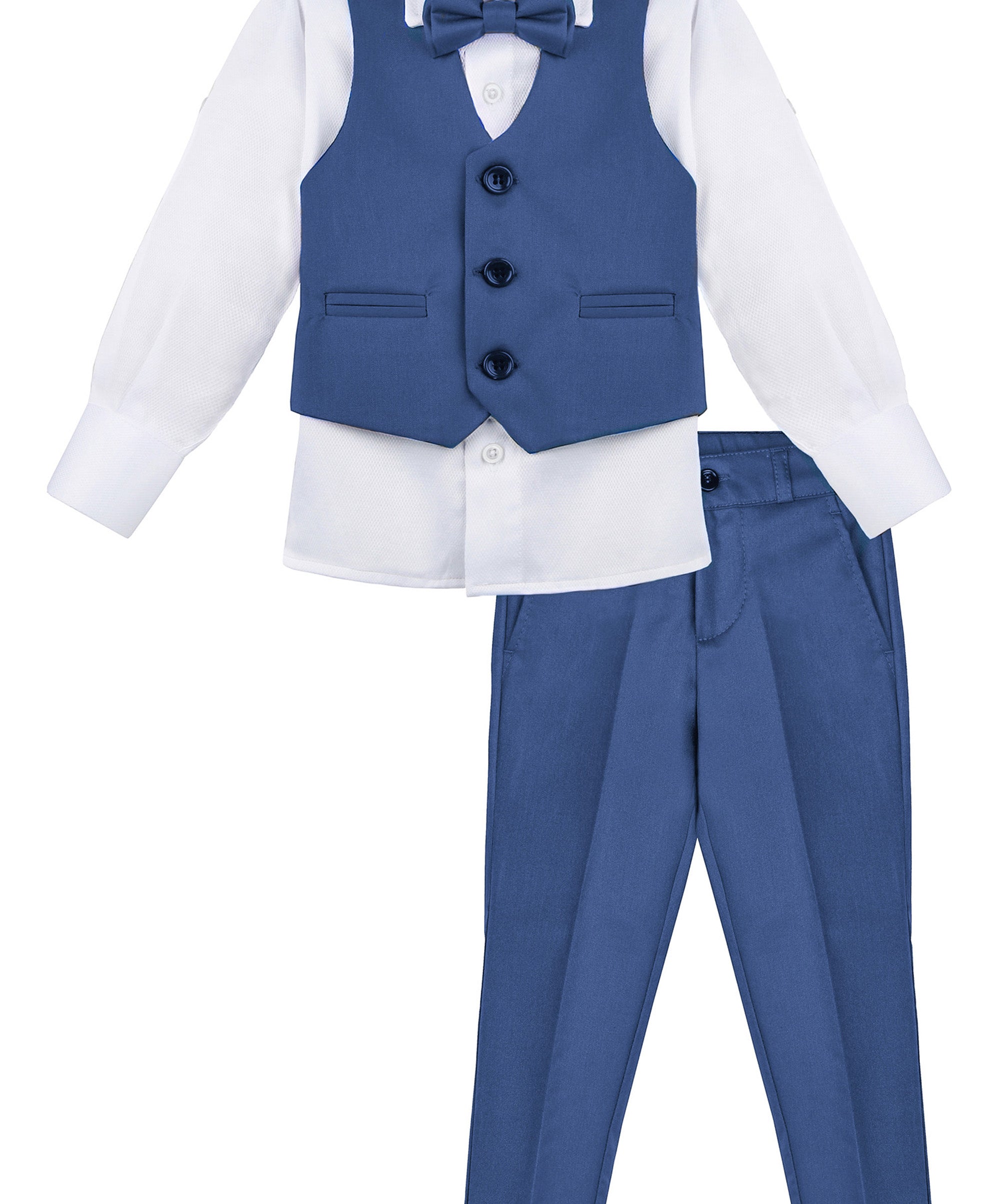 Boys 4 piece tuxedo suit with shirt, pants, vest and bow tie; perfect for baby boy clothes & christmas gift ideas  