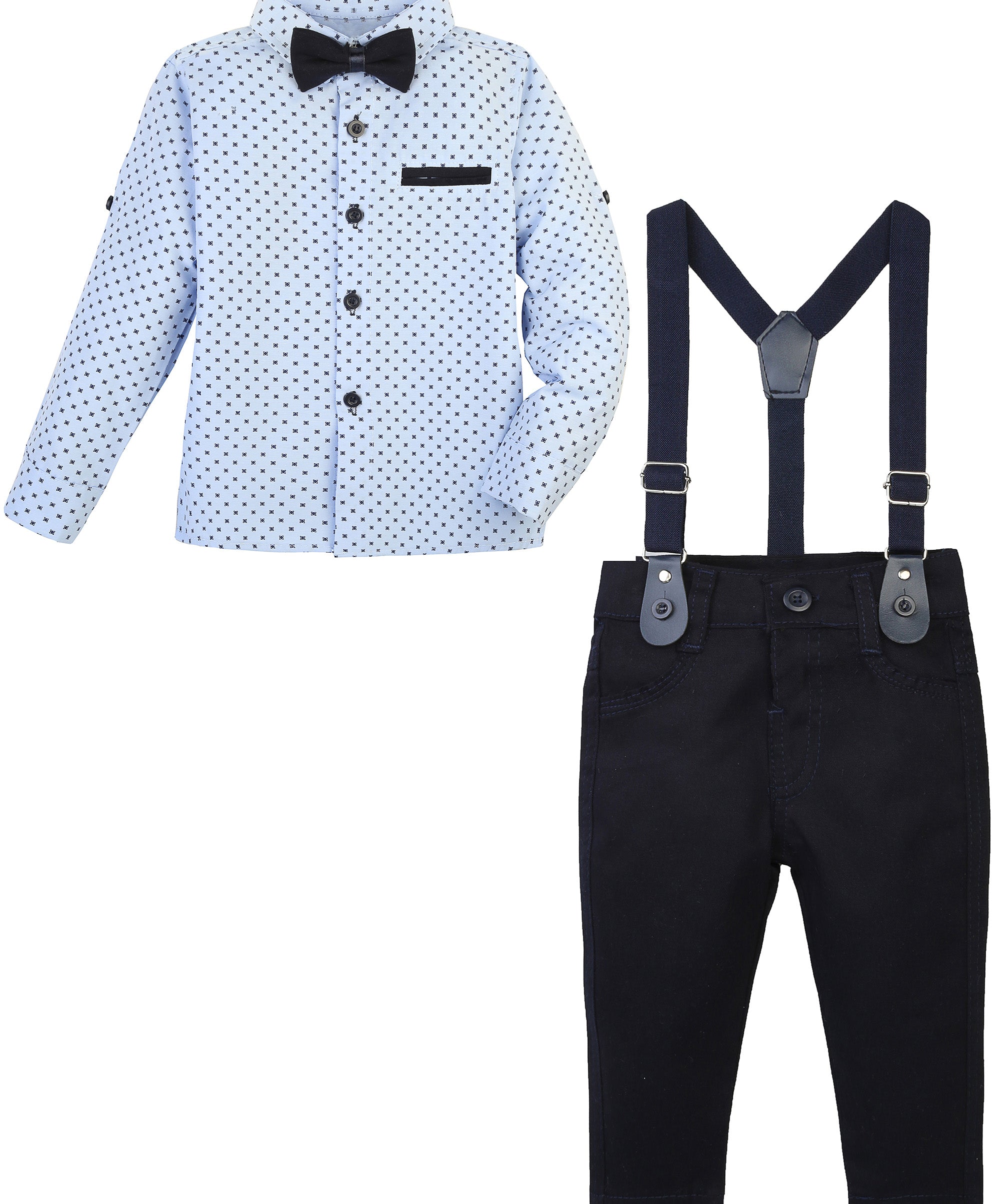 Baby boy suit tuxedo with shirt pants and suspender set; perfect for Christmas gift ideas