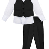 Boys 4 piece tuxedo suit with shirt, pants, vest and bow tie; perfect for baby boy clothes & christmas gift ideas  