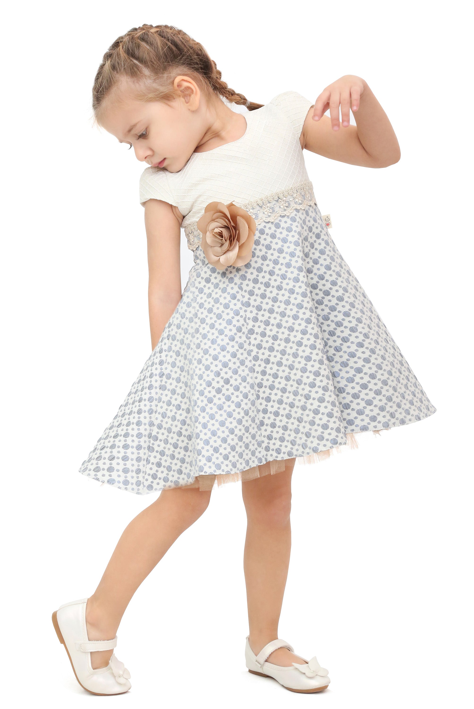 Little Girls' Sparkle Timeless Elegance Polka Dot Twirl Dress LILAX