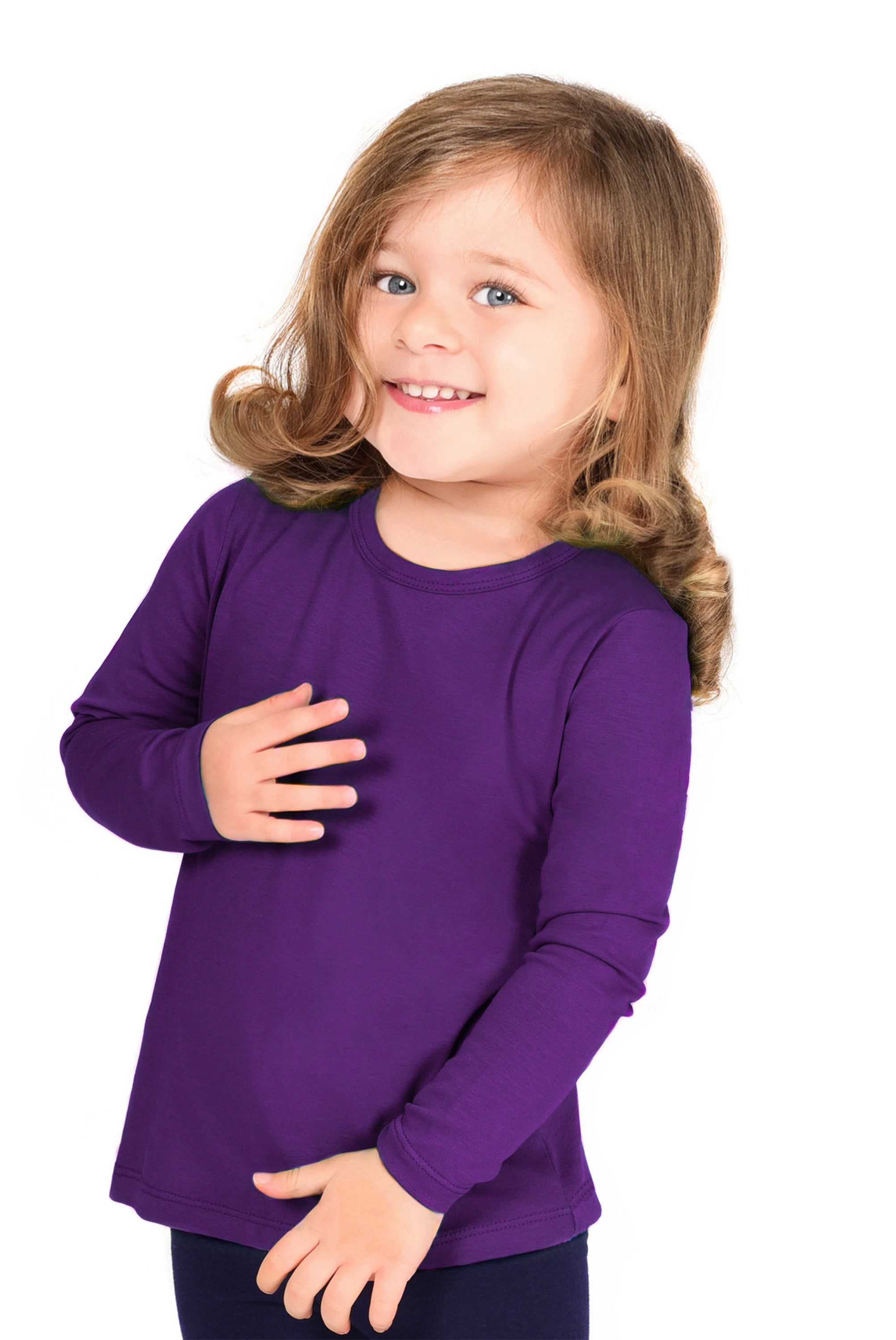 Girls' Basic Crewneck Long Sleeve Cotton T-Shirt / 8 to 10 Years LILAX