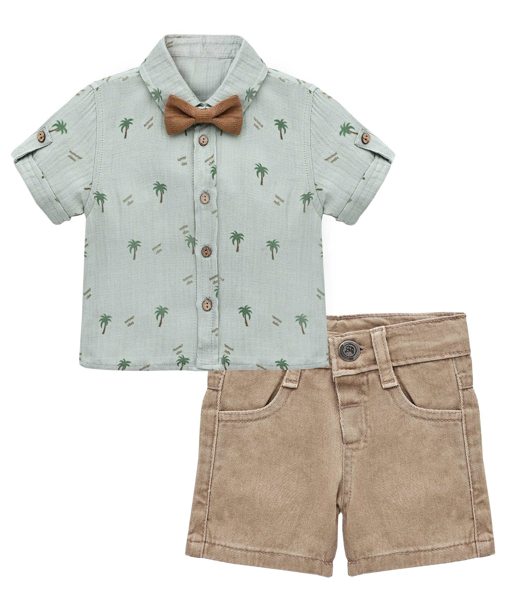 Baby boy shirt & short set with palm tree prints; for baby boy clothes & christmas gift ideas 