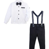 Boys cotton suit with shirt, pants and suspender set; perfect for baby boy clothes & christmas gift ideas  