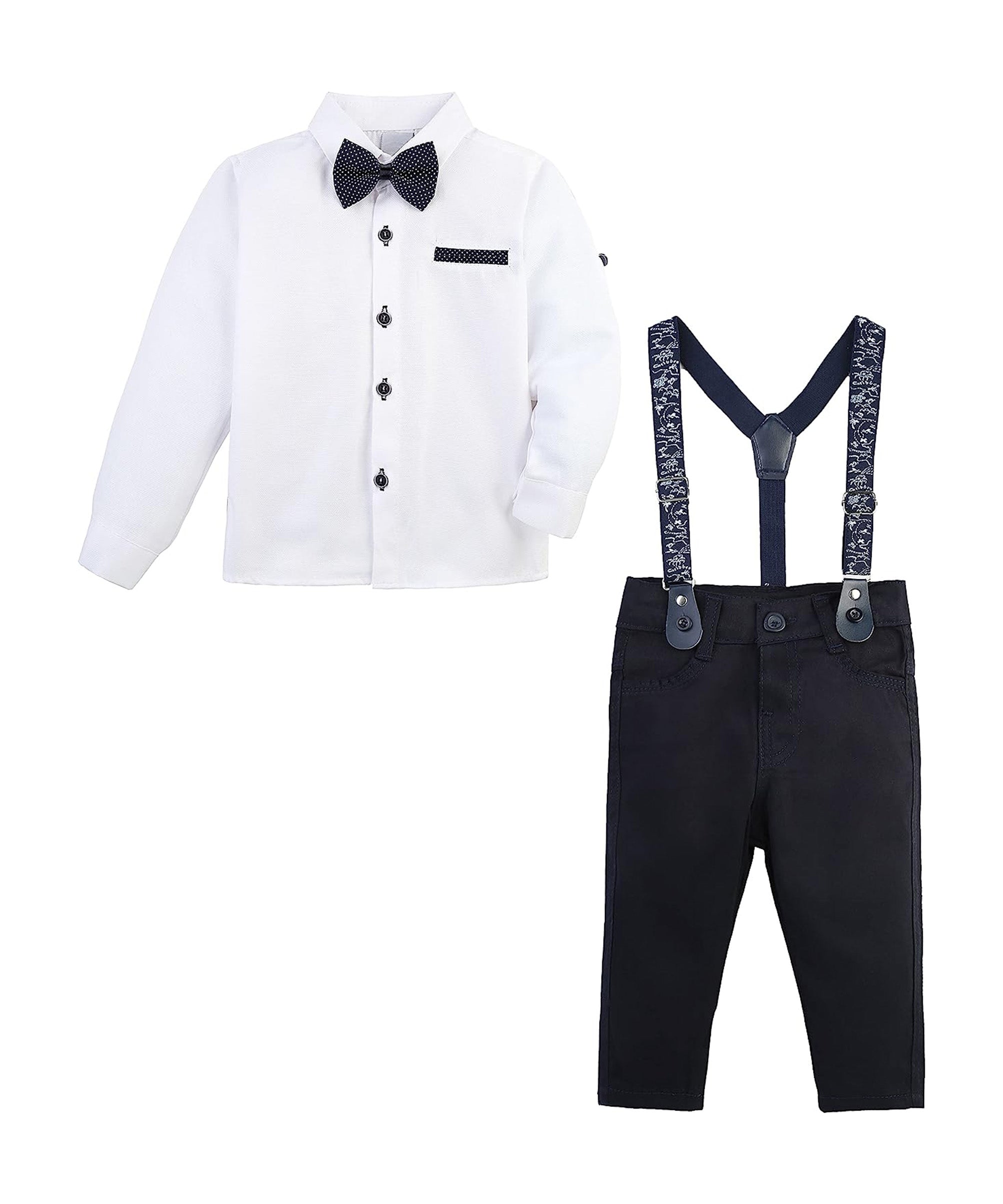 Boys cotton suit with shirt, pants and suspender set; perfect for baby boy clothes & christmas gift ideas  