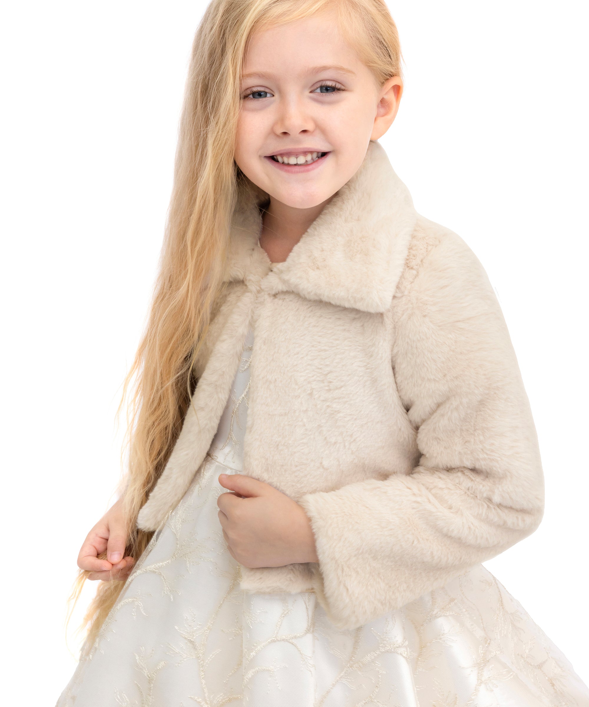 Puffy cozy girls’ bolero jacket with oversized collar; perfect girls christmas dress and Christmas gift ideas 