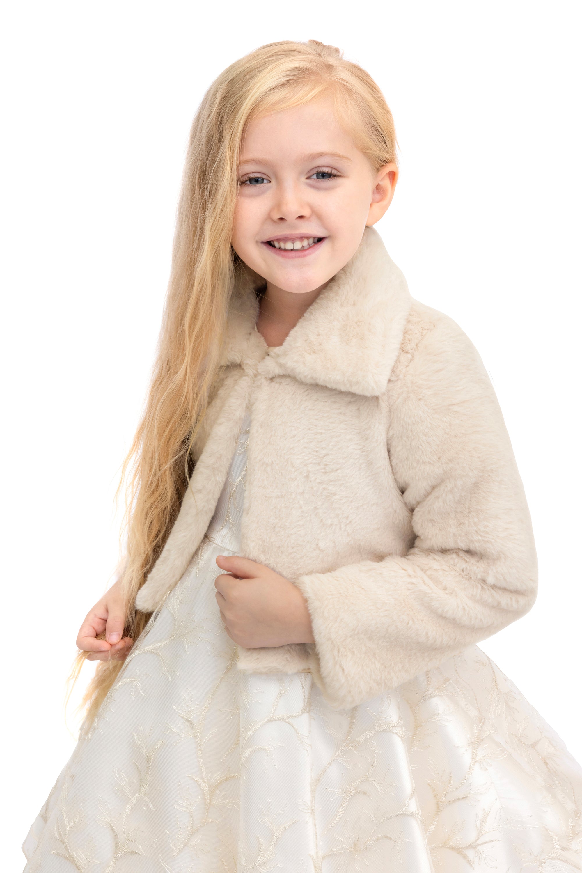 Girls Faux Fur Shrug Jacket Tied Ribbon Cozy Bolero