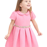 Girls collared short sleeve dress with belt; perfect for christmas gift ideas