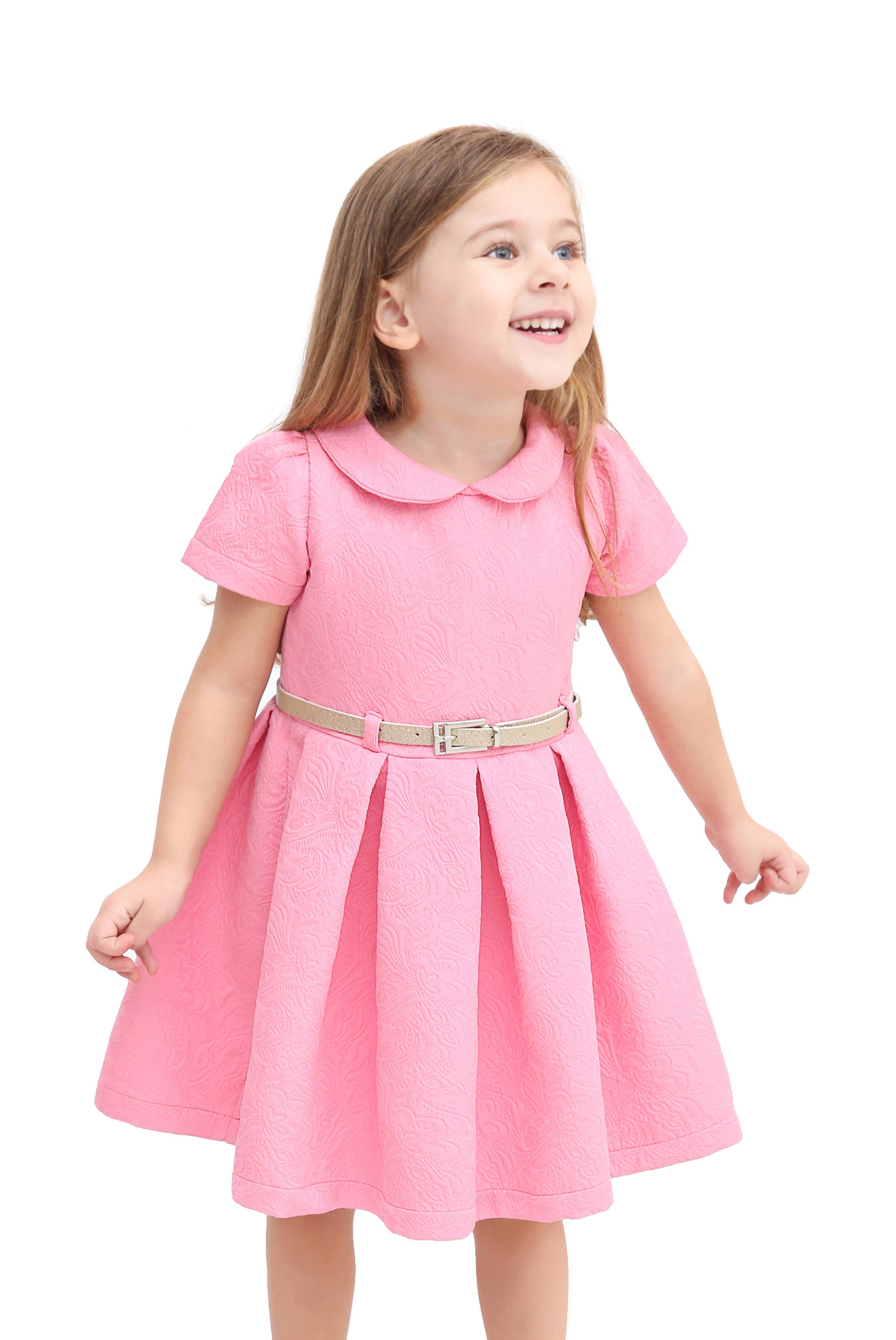 Girls collared short sleeve dress with belt; perfect for christmas gift ideas