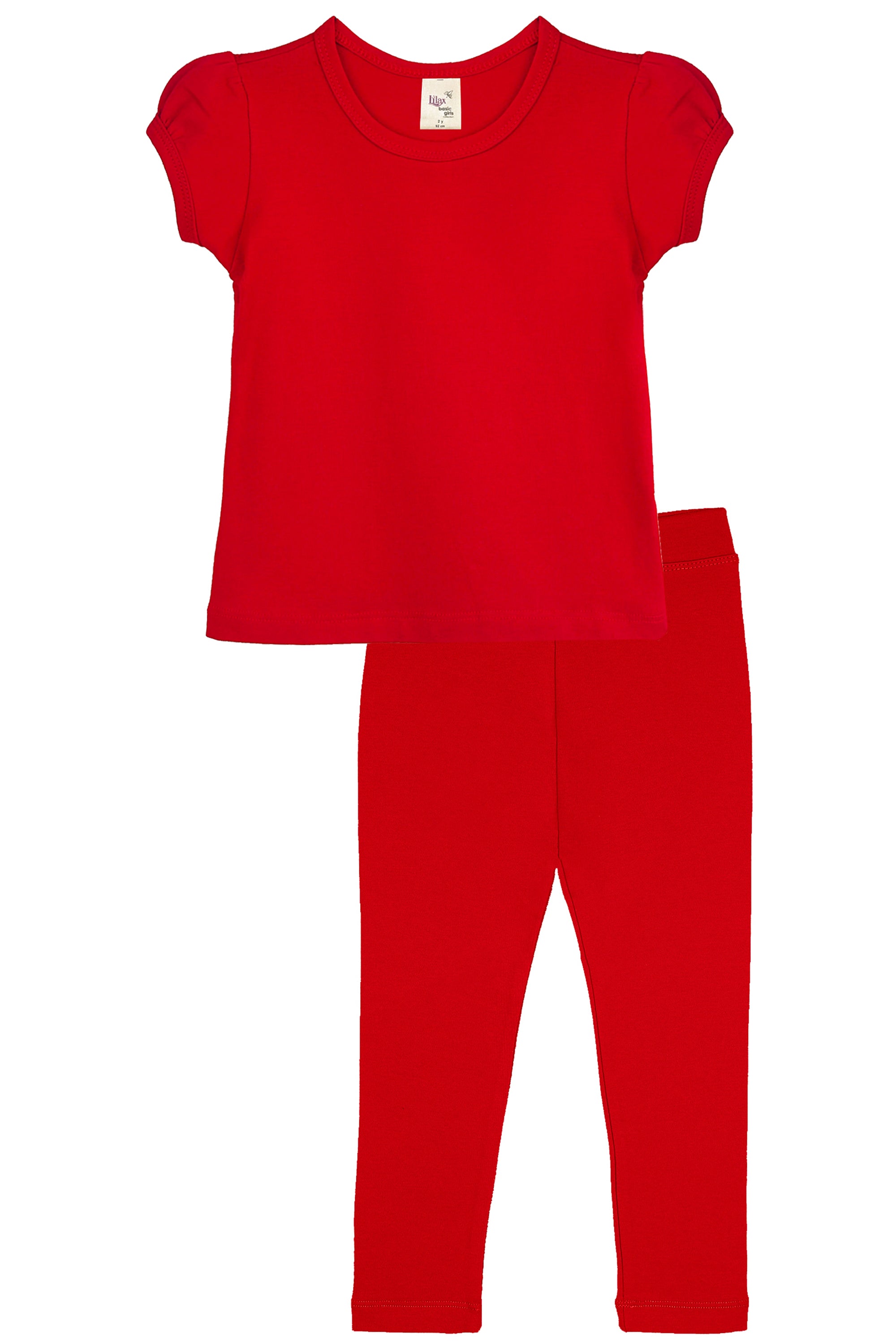 Basic Short Puff Sleeve Cotton T-Shirt and Leggings Set 10-12 Years lilax