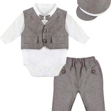 Gentleman Baby Tuxedo Boy Dress Shirt - Bowtie - Hat and Pant 4-Piece Cotton Suit Set