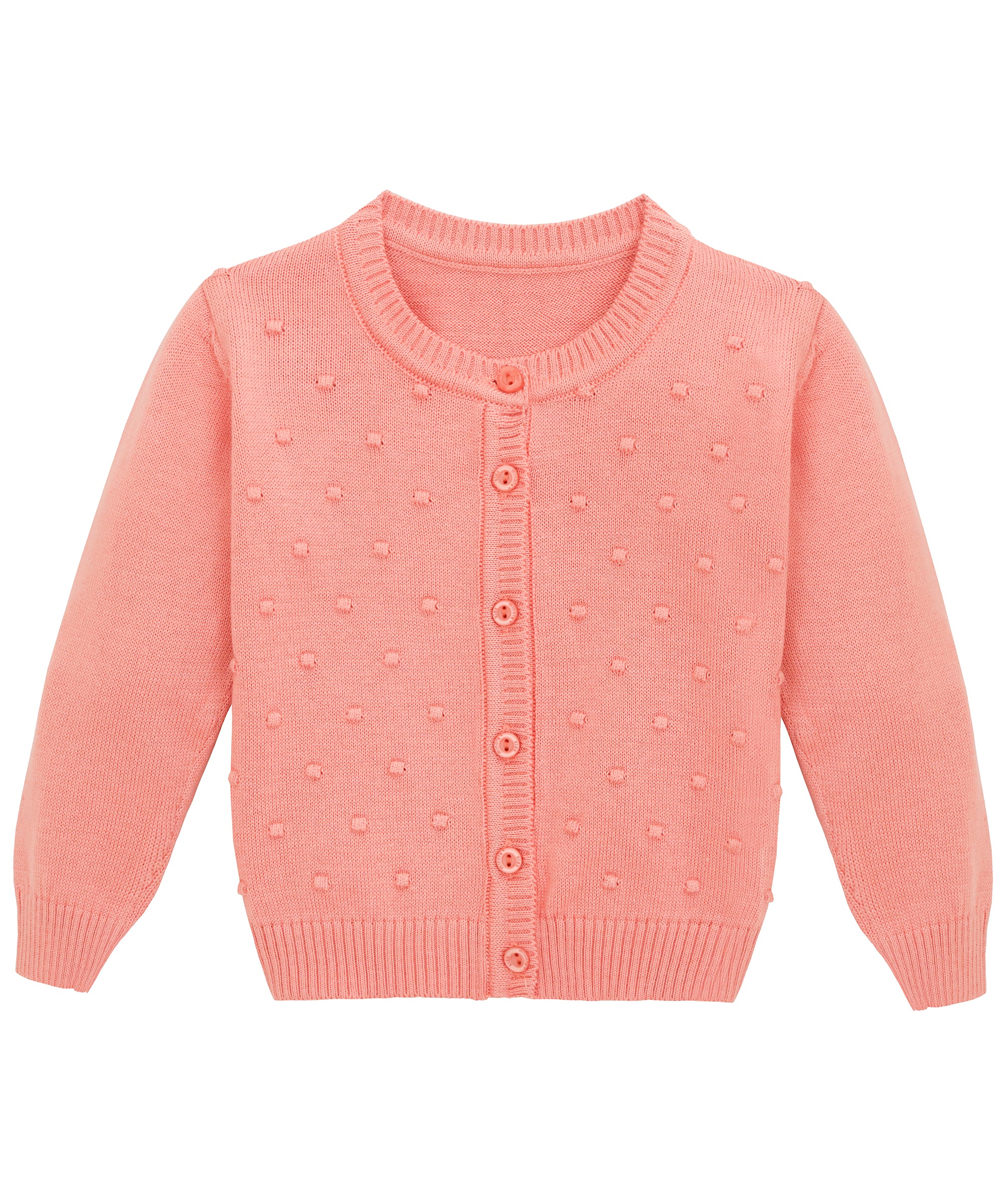 Baby girl knit round neck cardigan witk polka dots on top; perfect baby girl clothes & christmas gift ideas 