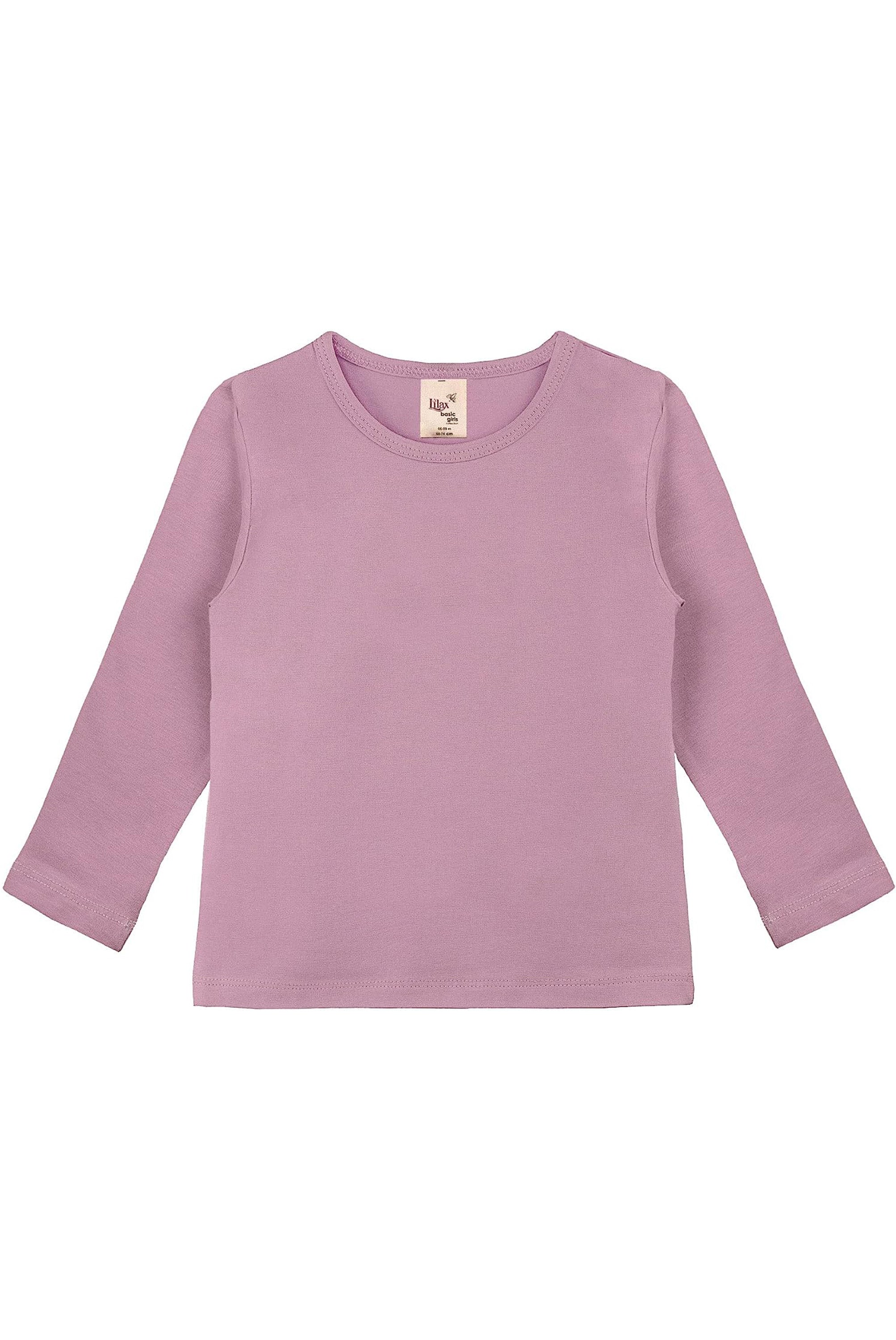 Girls' Basic Crewneck Long Sleeve Cotton T-Shirt / 11-12 Years LILAX