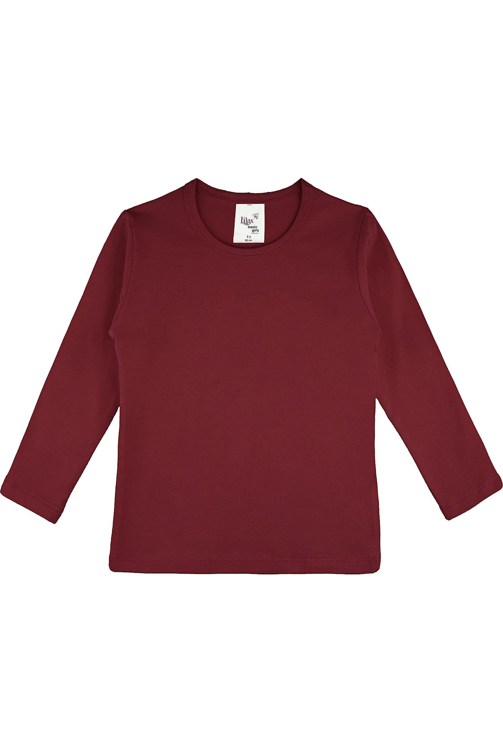 Girls' Basic Crewneck Long Sleeve Cotton T-Shirt / 11-12 Years LILAX