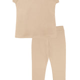 Basic Short Puff Sleeve Cotton T-Shirt and Leggings Set 6-9 Years lilax