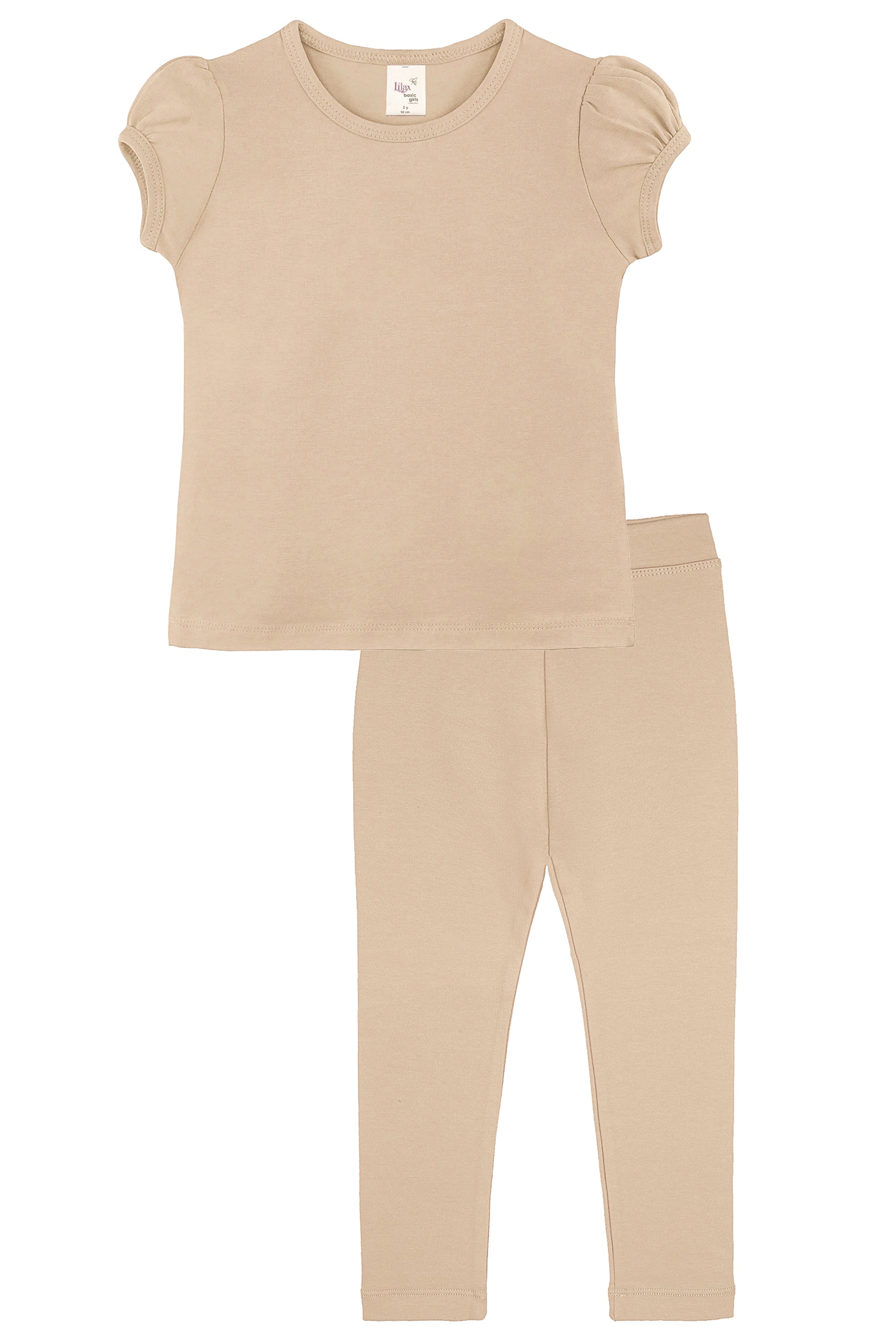 Basic Short Puff Sleeve Cotton T-Shirt and Leggings Set 6-9 Years lilax