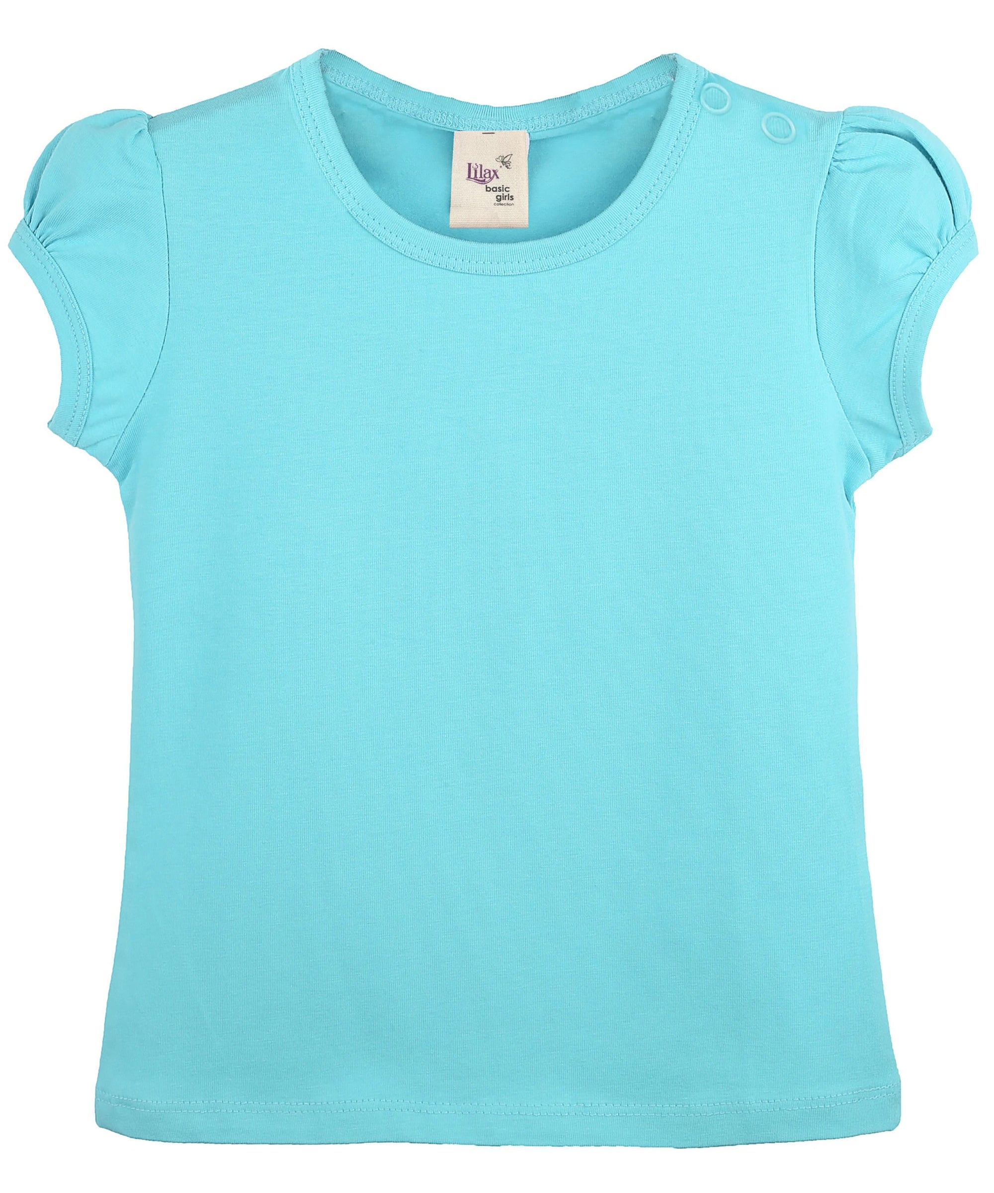 Girls cotton basic solid crewneck puff sleeve t-shirt; best for baby girl clothes & christmas gift ideas