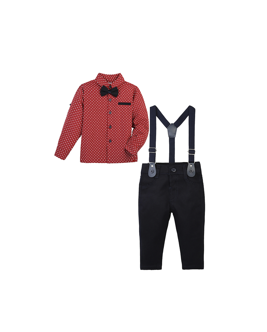 Boys Patterned Shirt & Suspender Pants Set