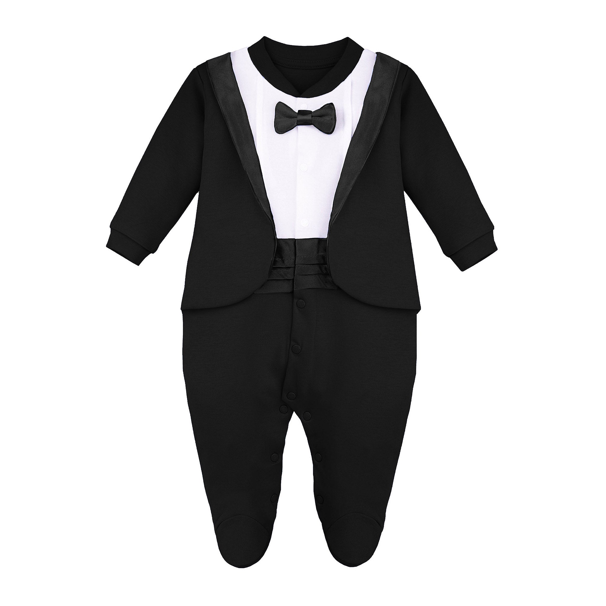 Baby Boy Footie Tuxedo Outfit with Bow Tie for Christmas Holidays - The Perfect Gentleman Look