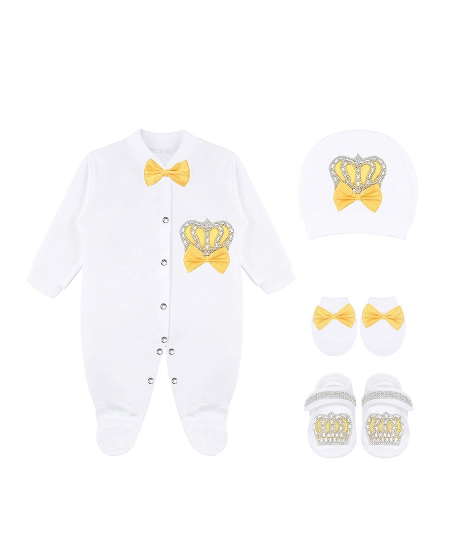 Newborn Baby 4-Piece Cotton Jeweled Layette Gift Set