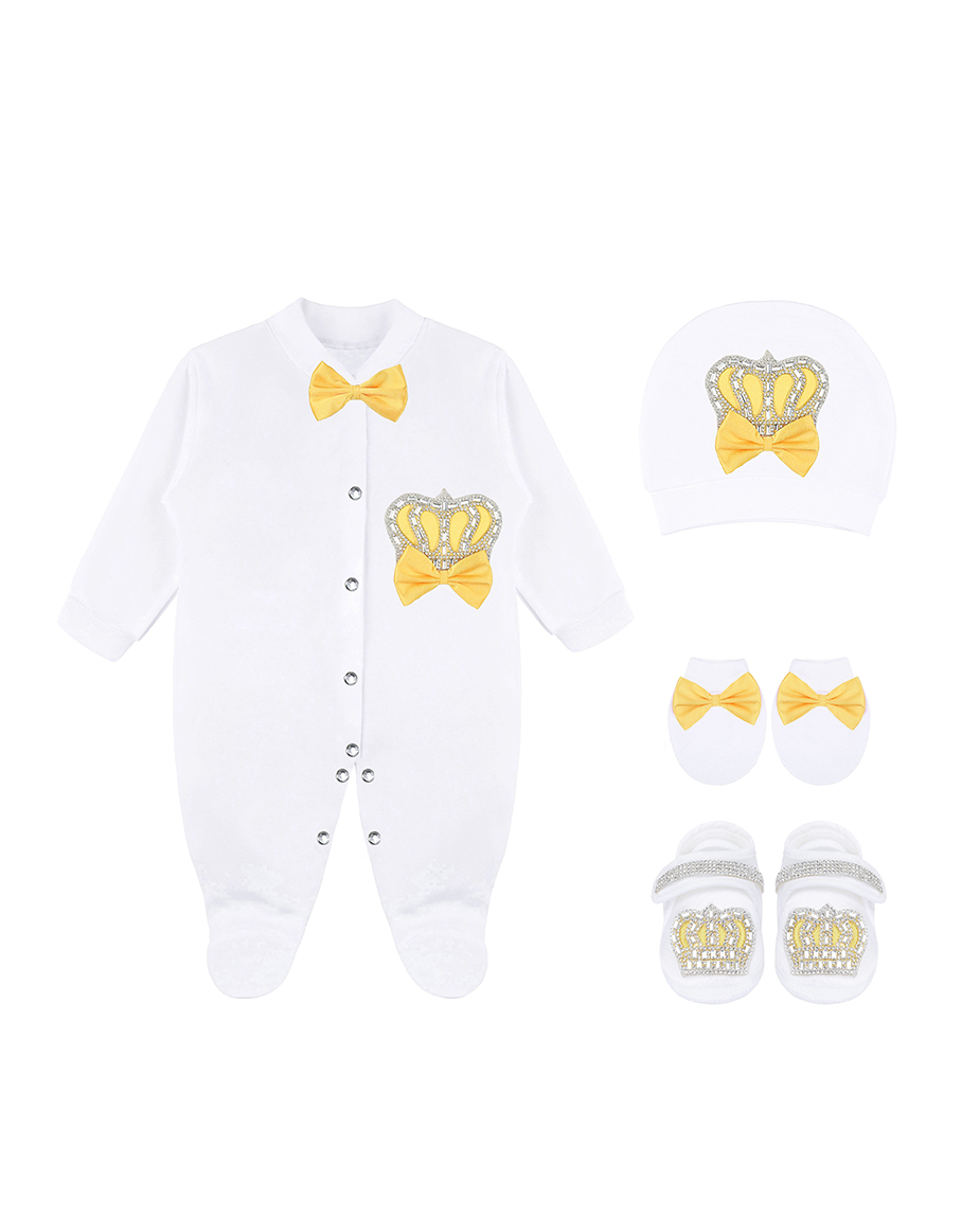 Newborn Baby 4-Piece Cotton Jeweled Layette Gift Set