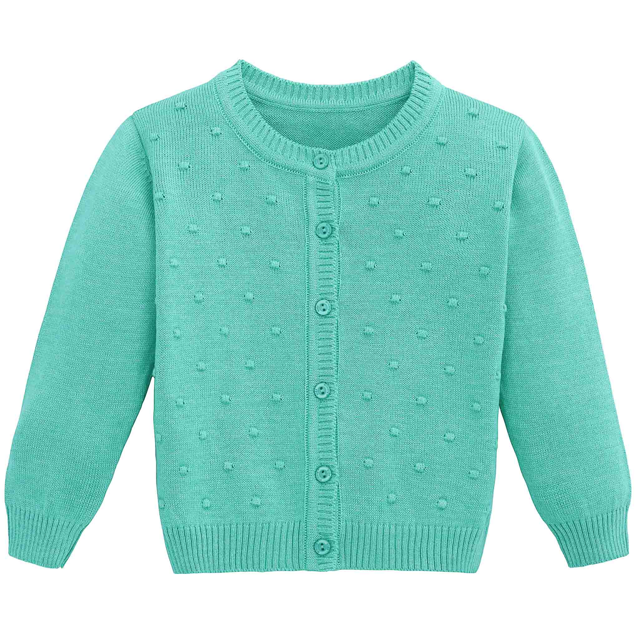 Baby girl knit round neck cardigan witk polka dots on top; perfect baby girl clothes & christmas gift ideas 