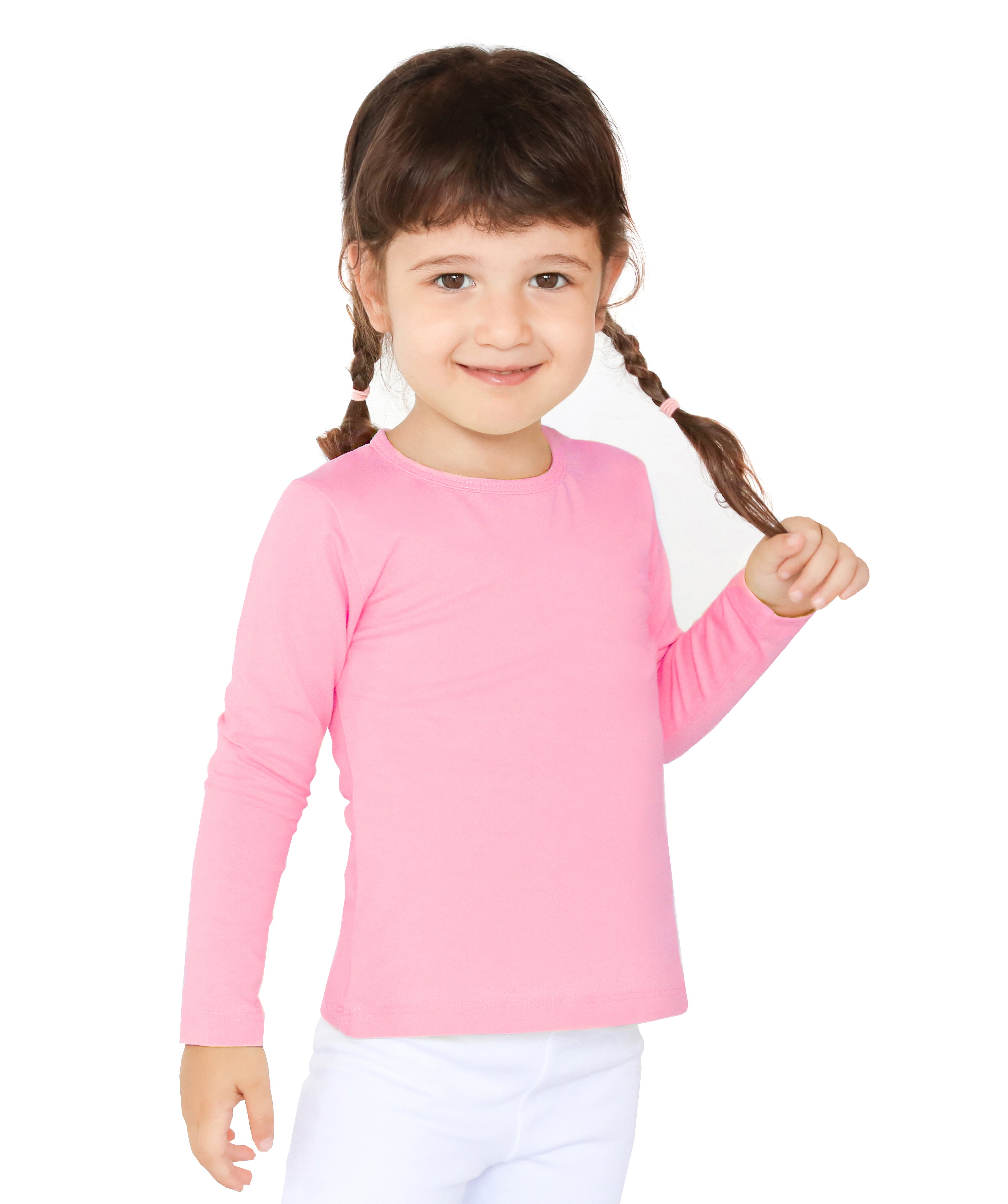 Girls' Basic Crewneck Long Sleeve Cotton T-Shirt  / 5 to 7 Years lilax