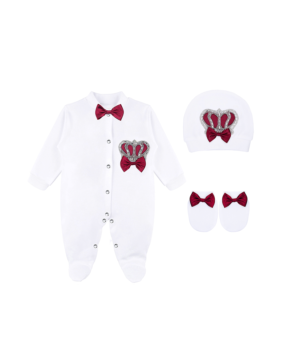 Newborn 3-Piece Cotton Jeweled Crown Layette Set