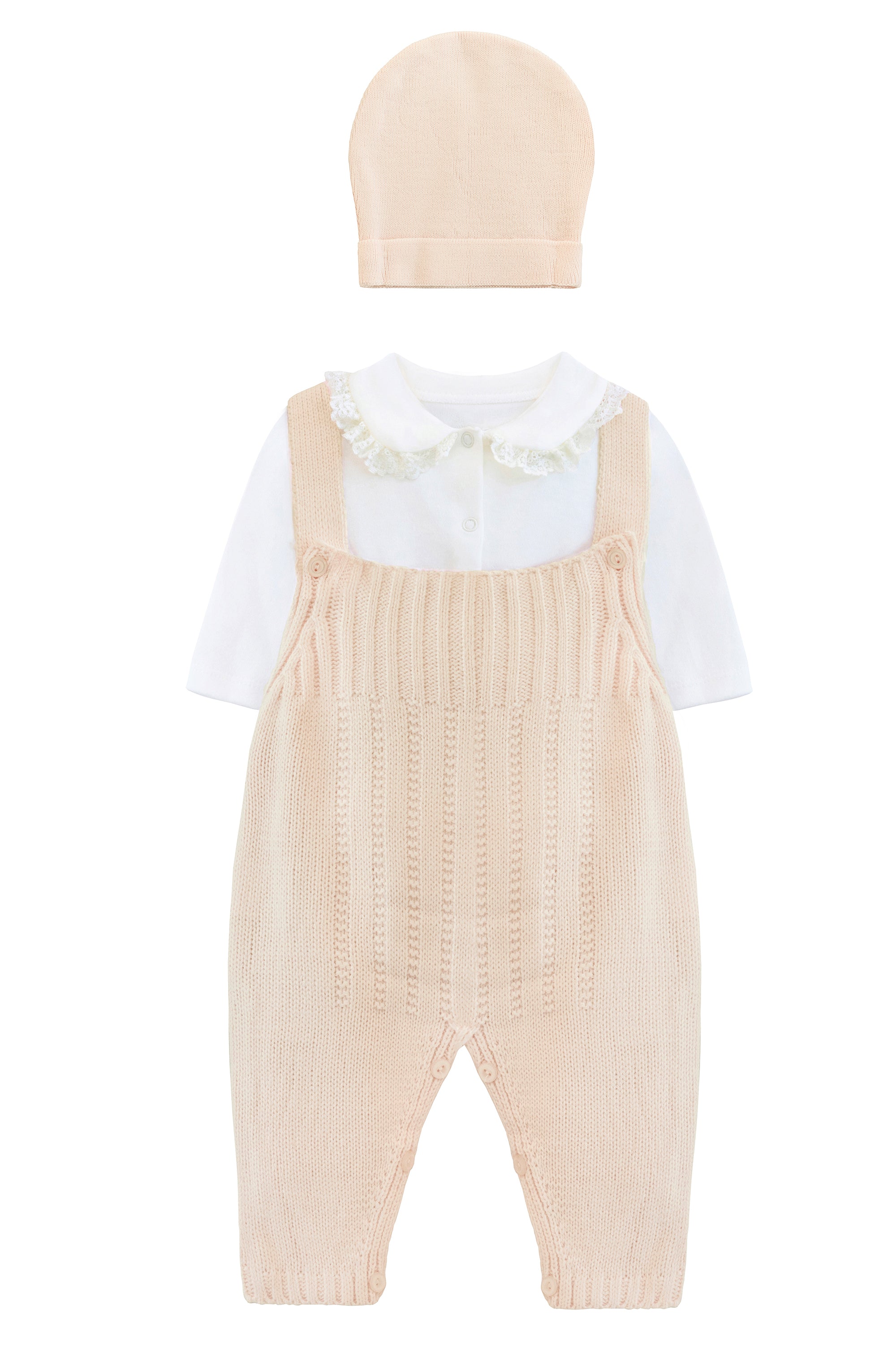 Baby Girls' Knit Jumpsuit Ribbed Romper Ensemble with Bodysuit and Hat 3 Piece Set