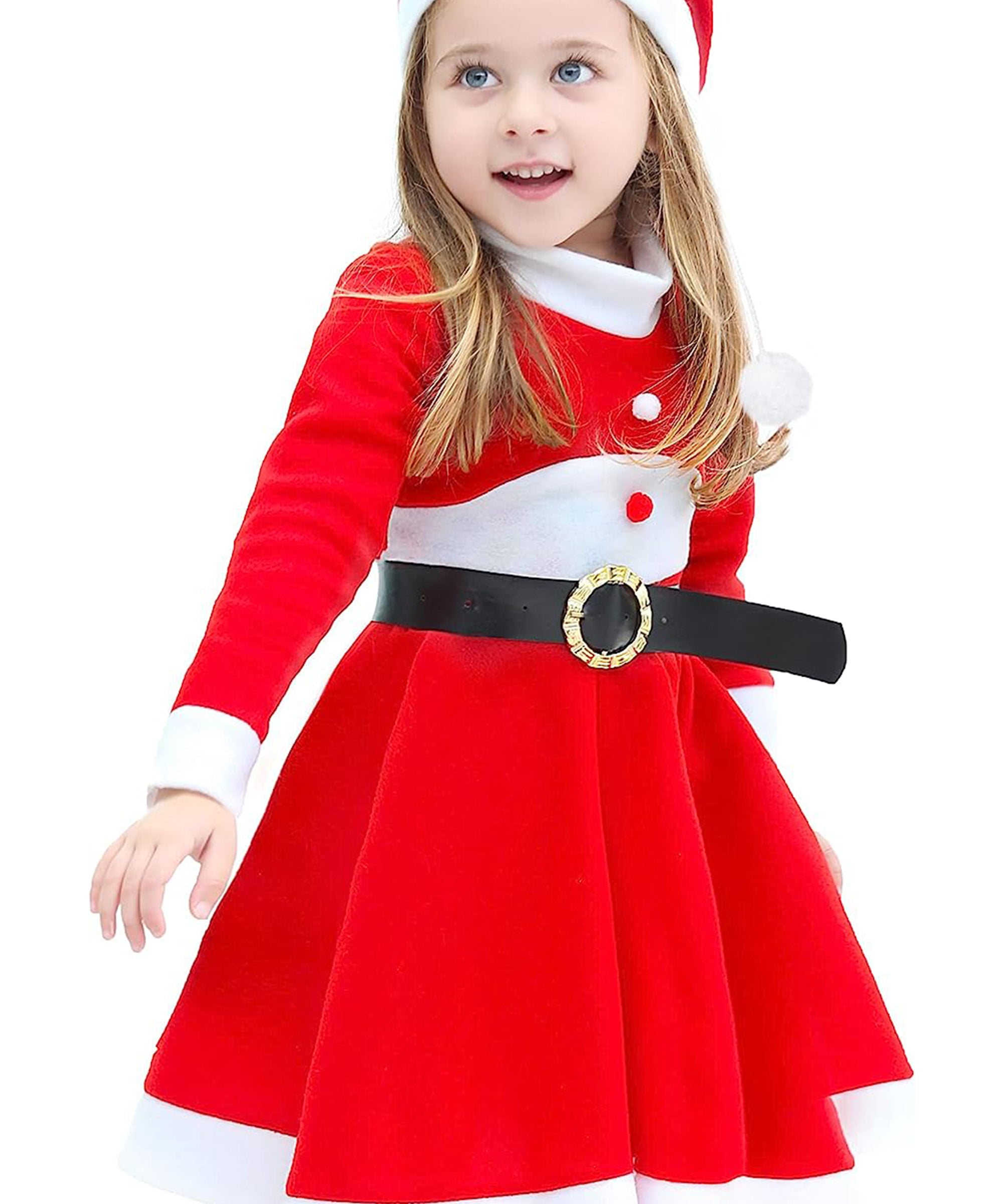 Girls santa claus dress with hat and black belt; perfect for baby girl clothes & christmas gift ideas  