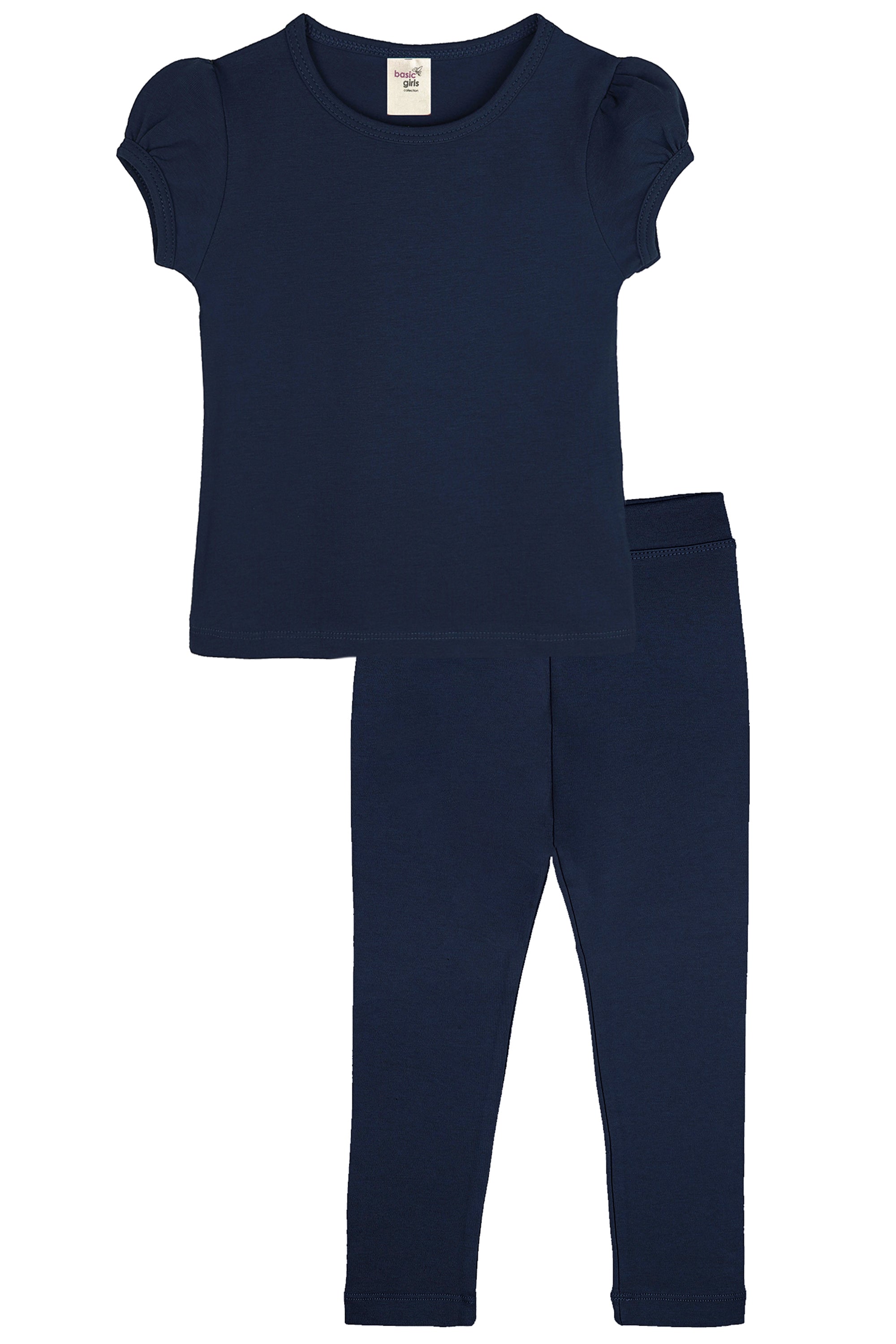 Basic Short Puff Sleeve Cotton T-Shirt and Leggings Set 10-12 Years lilax