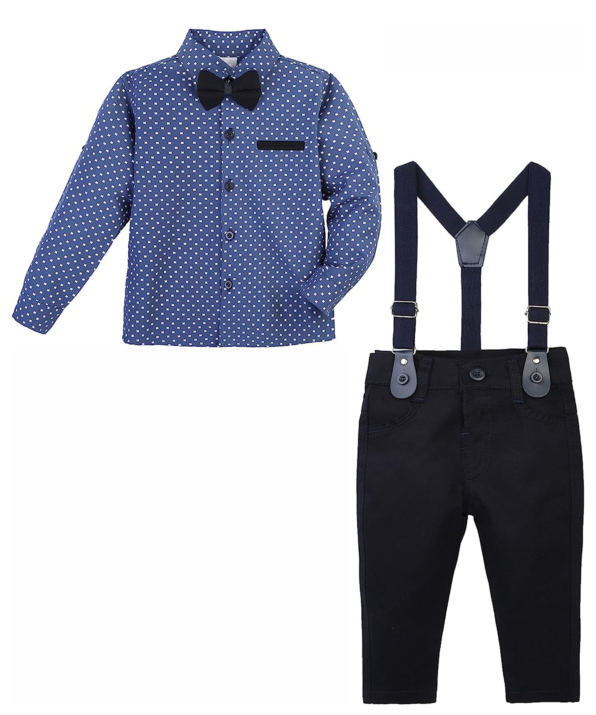 Baby boy suit tuxedo with shirt pants and suspender set; perfect for Christmas gift ideas