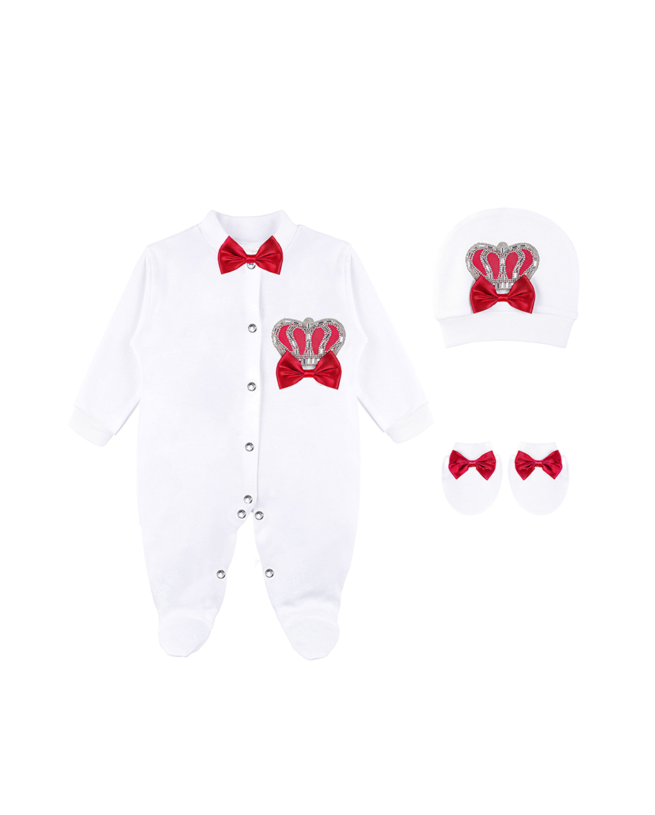 Newborn 3-Piece Cotton Jeweled Crown Layette Set