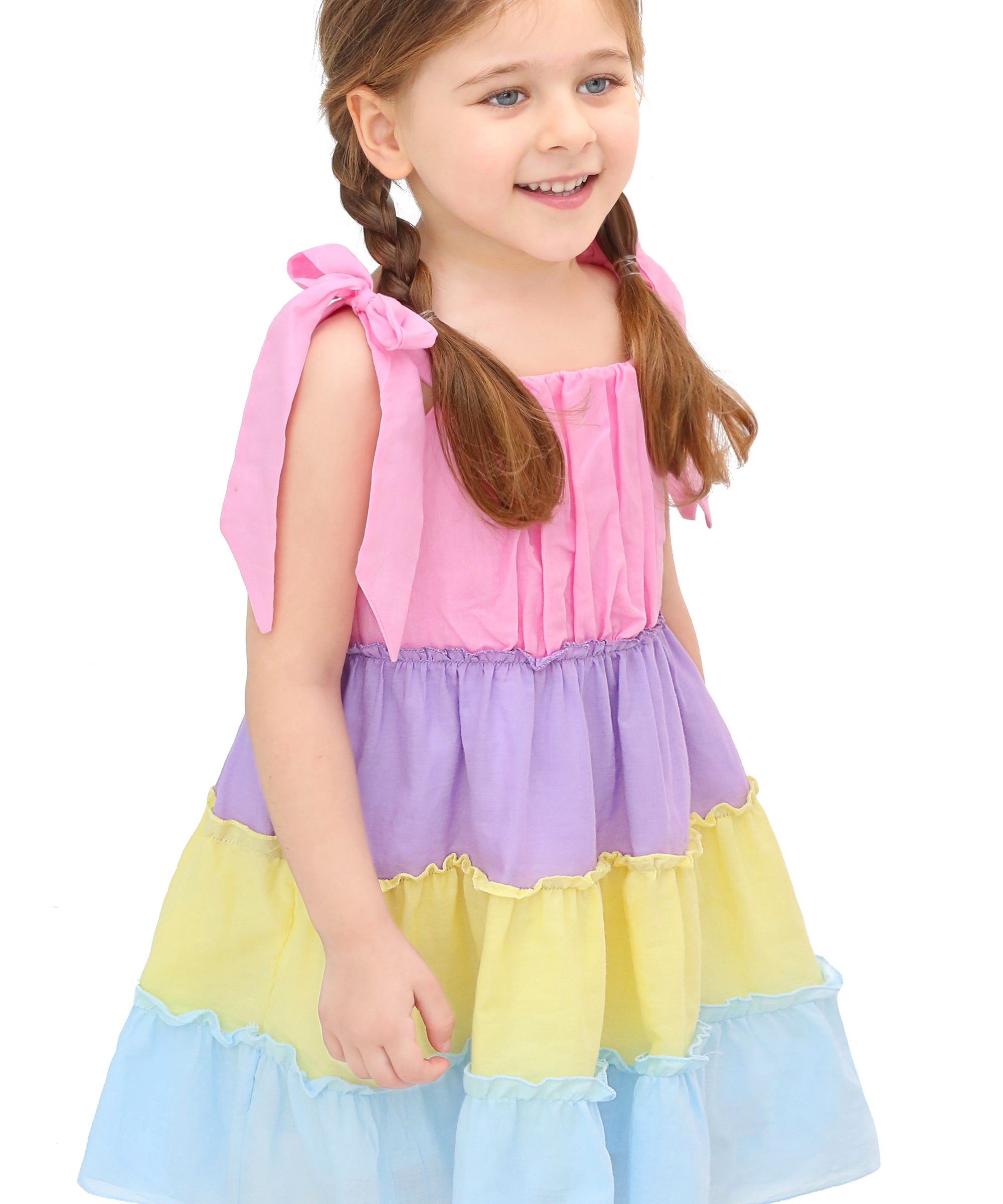 Baby girls layered cotton short sleeve with bow straps dress; perfect for baby girl clothes & christmas gift ideas  