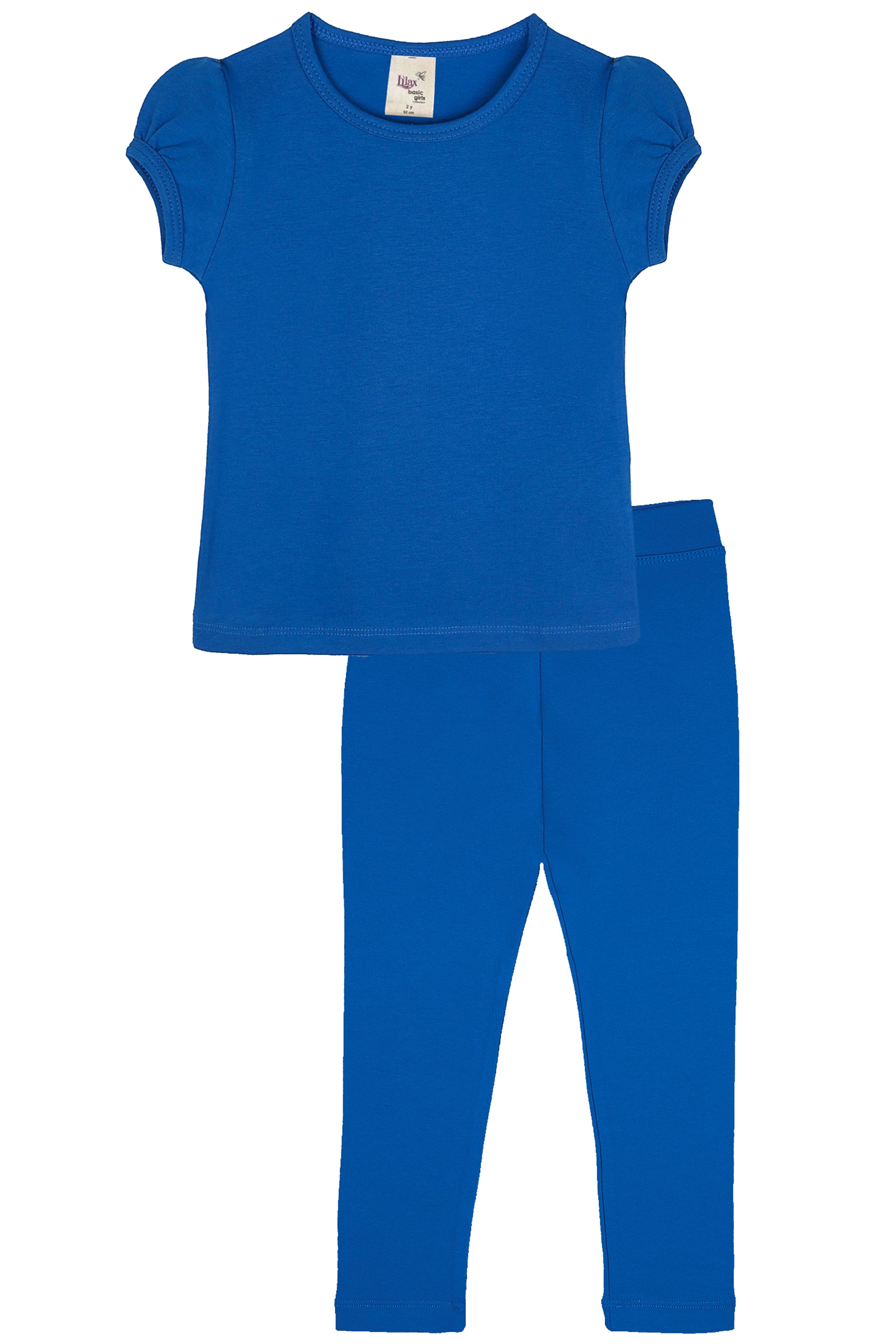 Basic Short Puff Sleeve Cotton T-Shirt and Leggings Set 10-12 Years lilax