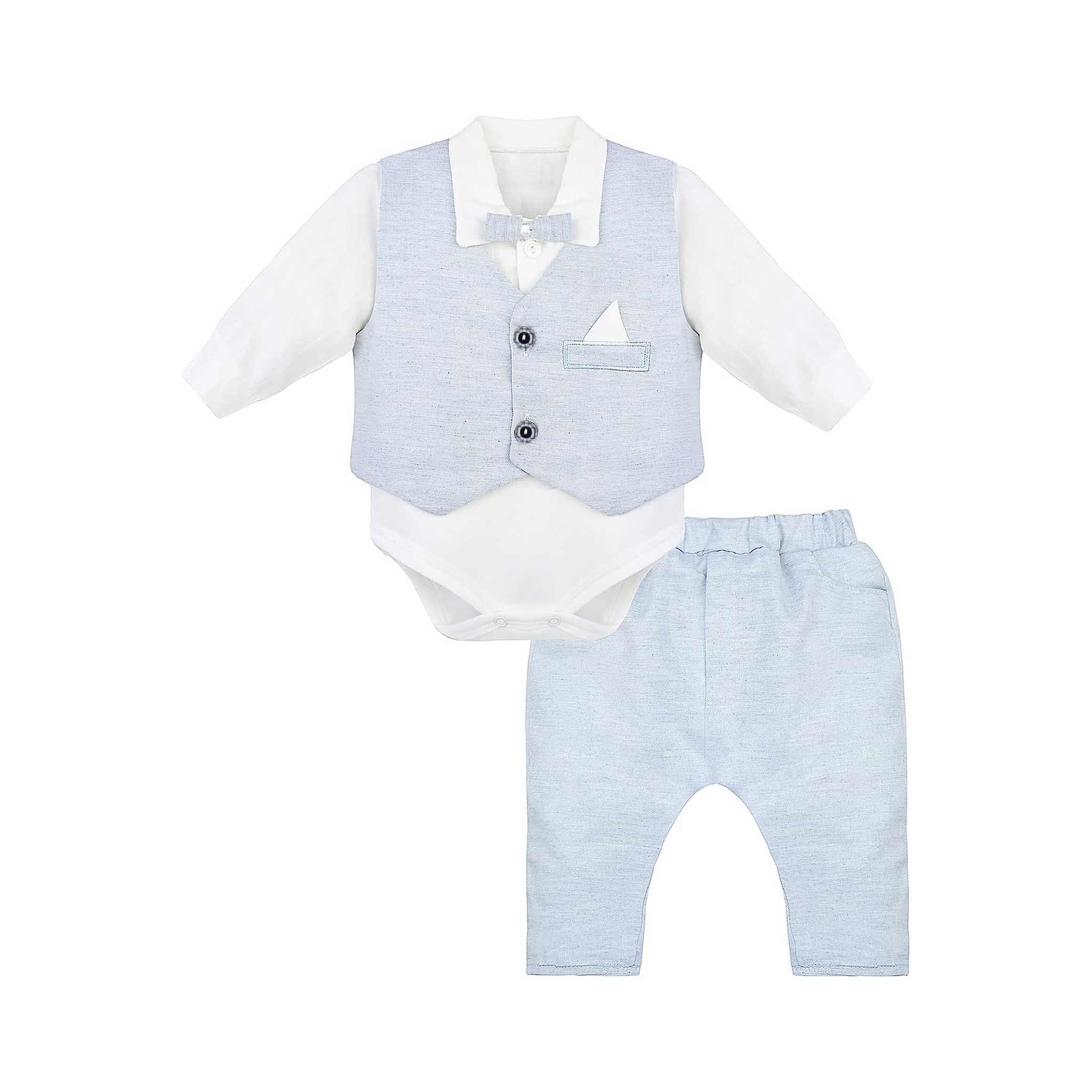 Baby boy bodysuit tuxedo suit set with vest and pants; perfect for baby boy clothes & christmas gift ideas