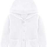 Baby Boys' Hooded Cardigan, Soft Knit Ribbed Buton Closure Sweater