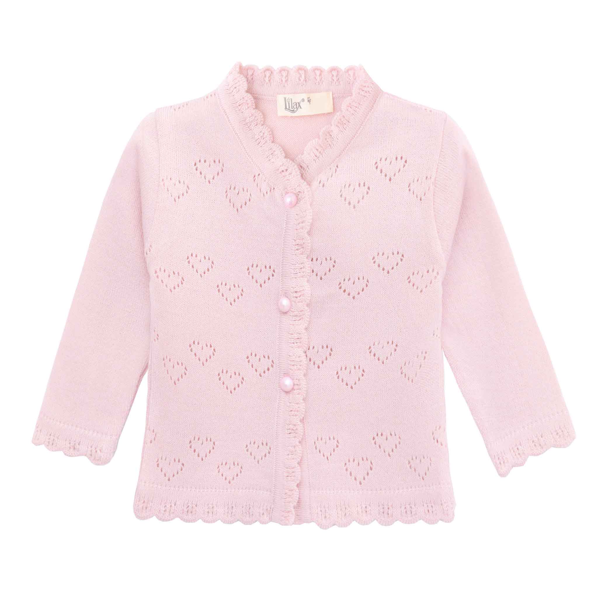 Baby girl knit long sleeve cardigan with hearts; perfect for baby girl clothes & christmas gift ideas 