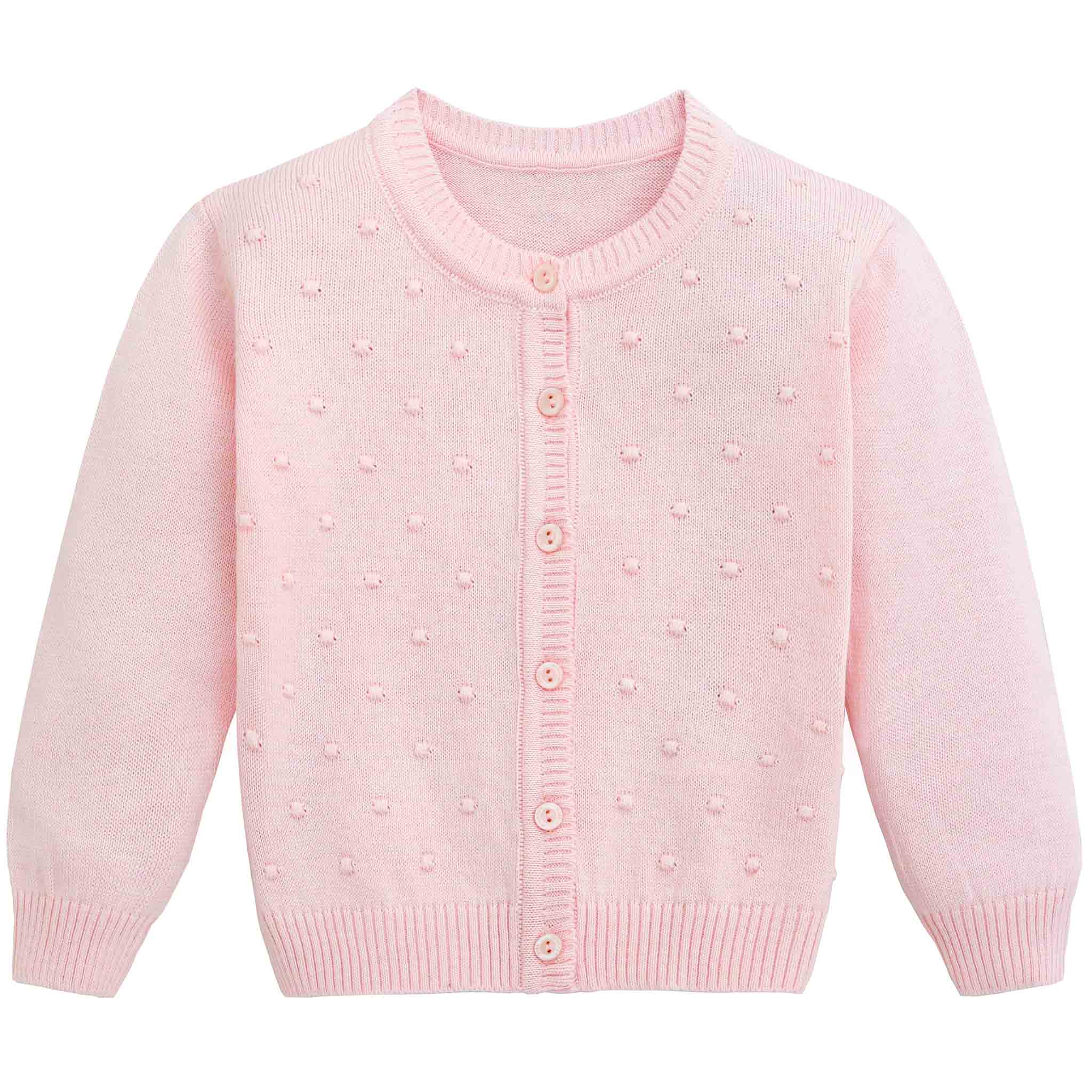 Baby girl knit round neck cardigan witk polka dots on top; perfect baby girl clothes & christmas gift ideas 