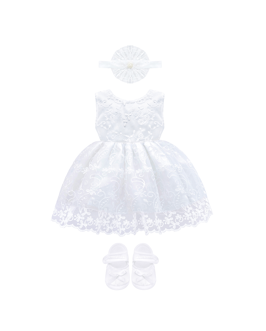 Baby Girls' Lace Floral Embroidered Dress Set