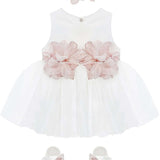 Baby girl tulle dress with flowers at waistline and matching shoes & headband; perfect for christmas gift ideas