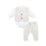 Baby Boy's Gentelman Outfit - Bodysuit Shirt, Vest, Comfy Pants 3-Piece Suit Set