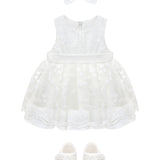 Baby Girls' Floral Embroidered Tulle Dress, Baptism & Christening White Tutu Gown