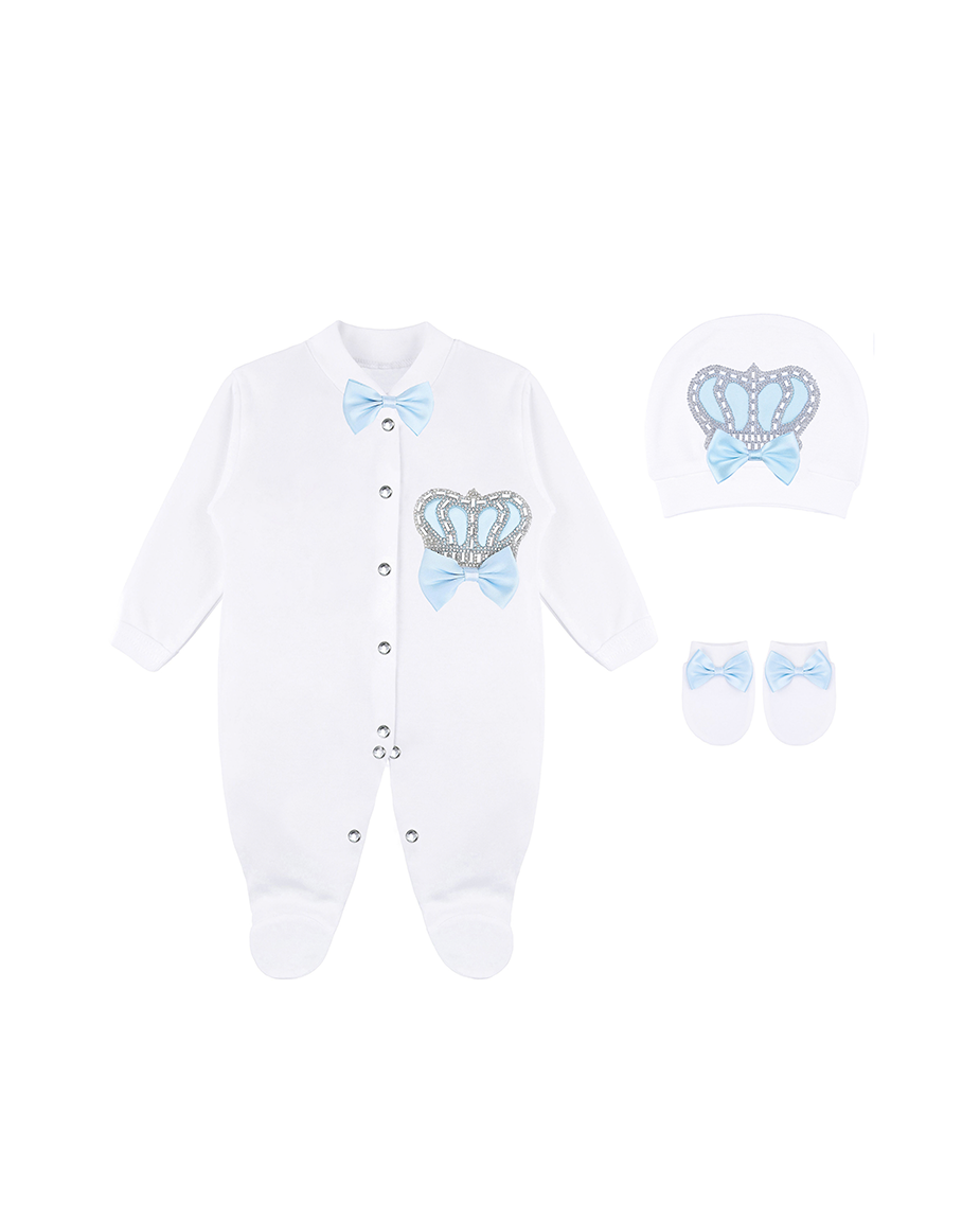 Newborn 3-Piece Cotton Jeweled Crown Layette Set