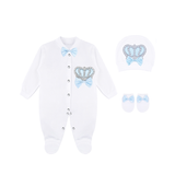 Newborn 3-Piece Cotton Jeweled Crown Layette Set