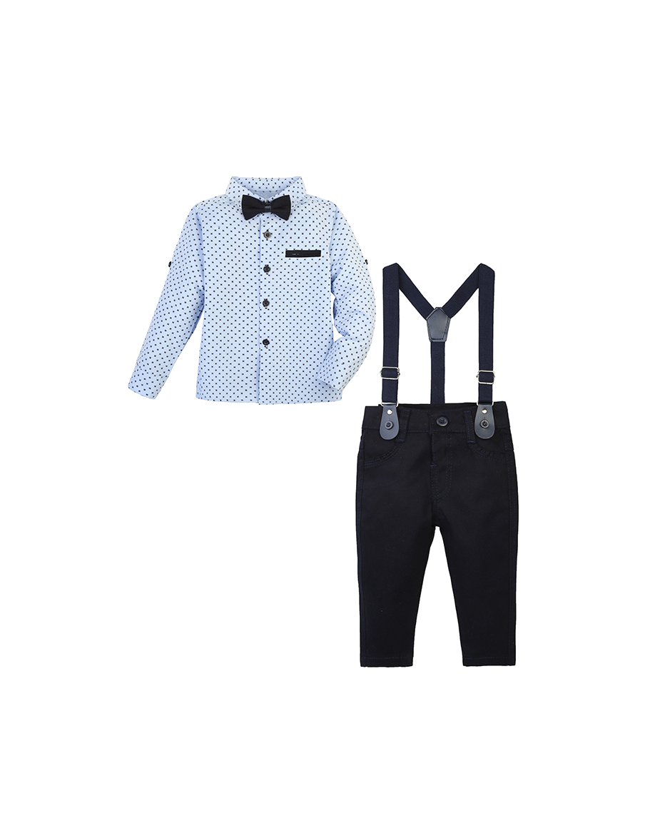 Boys Patterned Shirt & Suspender Pants Set