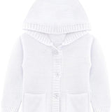 Baby Girls' Hooded Cardigan, Soft Knit Ribbed Button Closure Sweater