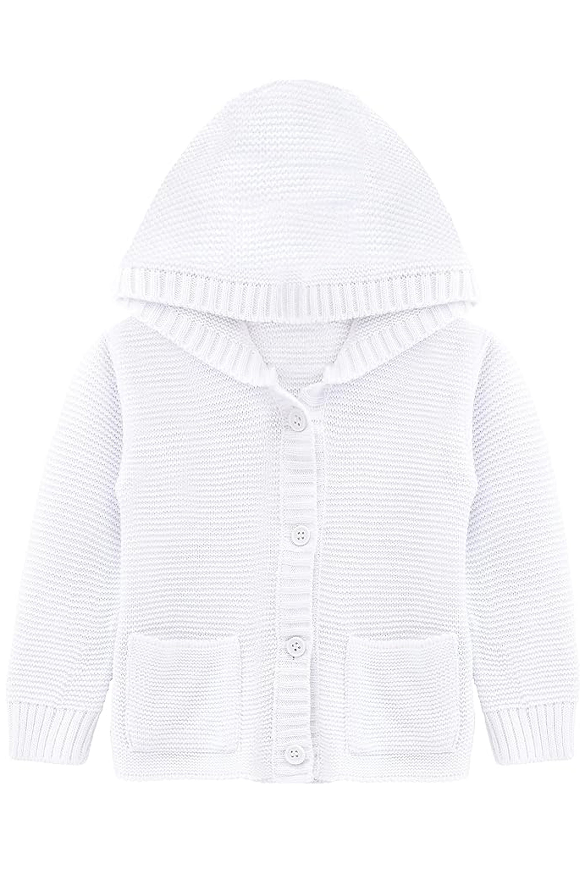 Baby boys knit hooded 4 buttoned cardigan; perfect for baby boy clothes & christmas gift ideas